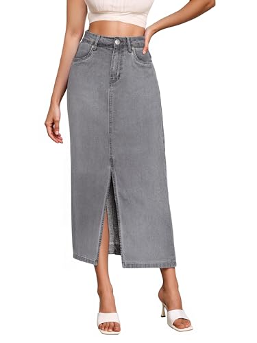 Hybrid & Company Damen Jeansrock Lang - Stretch Jeansrock für Büro und Freizeit, GRAU, 44 von Hybrid & Company