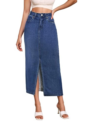 Hybrid & Company Damen Jeansrock Lang - Stretch Jeansrock für Büro und Freizeit, Mittelblau, 38 von Hybrid & Company