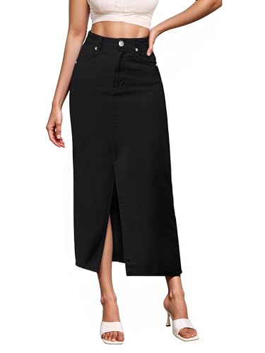 Hybrid & Company Damen Jeansrock Lang - Stretch Jeansrock für Büro und Freizeit, Schwarz (Jet Black), 46 von Hybrid & Company