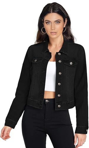 Hybrid & Company Damen Langarm Jeansjacken Basic Button Down Jeansjacke mit Taschen JK22889X JET BLACK 2X, Jk22889-Jet Black, 2X von Hybrid & Company