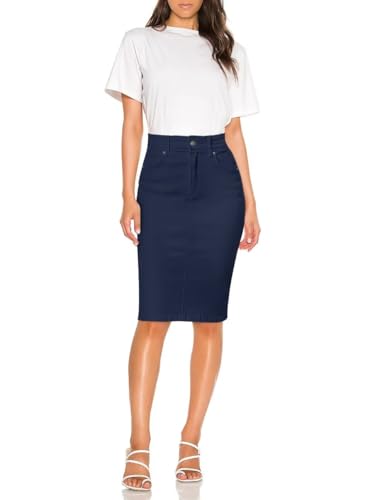 Hybrid & Company Damen Super Comfy Ultra Stretch Midi Rock Knielang mit Taschen, Sk44876-navy, 38 von Hybrid & Company