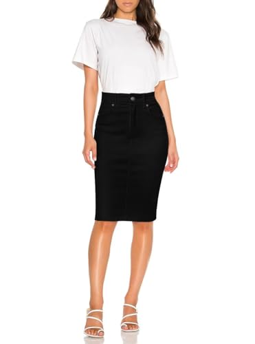 Hybrid & Company Damen Super Comfy Ultra Stretch Midi Rock Knielang mit Taschen, Sk44876-schwarz, 44 von Hybrid & Company