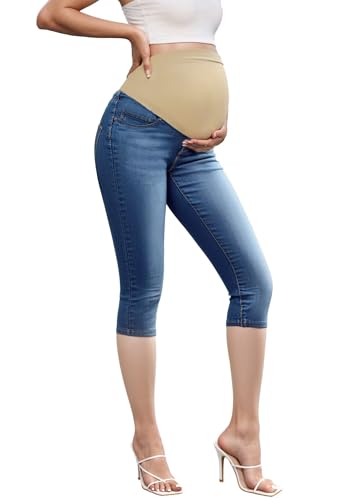 Hybrid & Company Damen-Caprihose mit hoher Taille, Stretch, Denim, schmale Umstandsmode, Capri-Vintage, X-Groß von Hybrid & Company