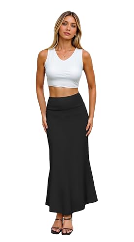 Hybrid & Company Damen-Maxirock, Stretch, leicht, fließend, lässig, umgeschlagene Taille, hergestellt in den USA, Ksksd9500-1017-black, Klein von Hybrid & Company