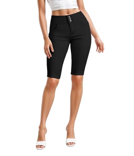 Hybrid & Company Womens Super Stretch 5 Button Hi Waist Skinny Shorts B45074SKX Black 24 von Hybrid & Company