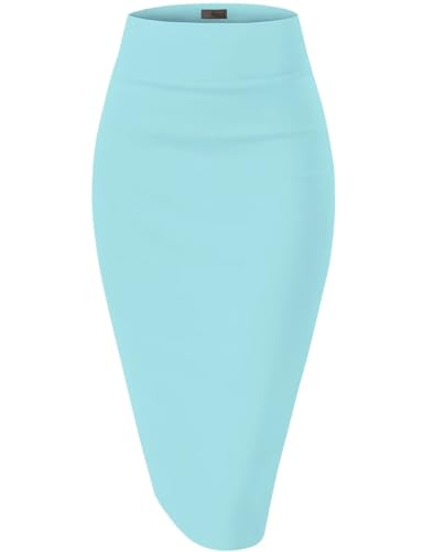 Womens Premium Nylon Ponte Stretch Office Pencil Skirt Made Below Knee KSK45002 1073T Aqua XL von Hybrid & Company