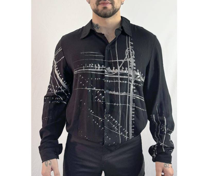 Cable Birds Button Down Herrenhemd Mit Designer Druck Avantgarde Elegant Abendkleidung Herren von HybridPunkBerlin