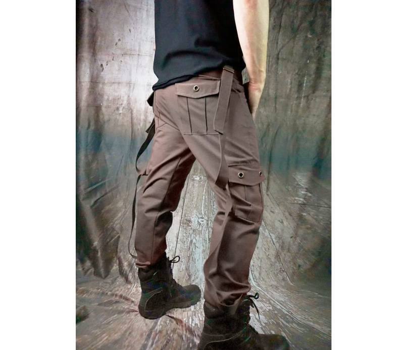 Cargohose Für Männer Frauen Unisex Genderless Graubraun Schwarz Herrenhose Weit Mit Taschen Military Punk Arbeiterhose Festival Bootcut von HybridPunkBerlin