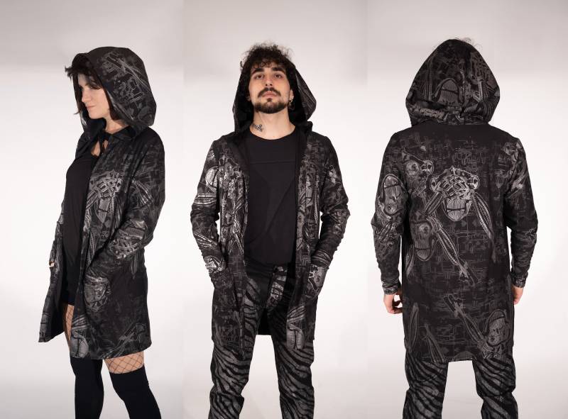 Cybermonkey Jacket Long Hoodie Schwarz - Slow Fahion Cyberpunk Cybergoth Tech Wear Berlin Style Dark Fashion Hybridpunkberlin von HybridPunkBerlin