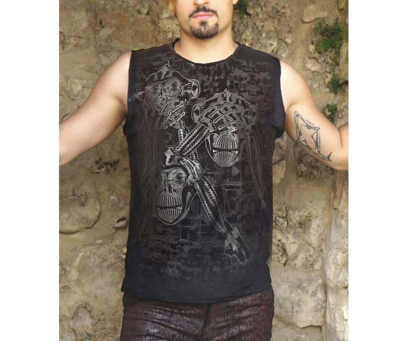 Cybermonkey Tank Top Unisex Three Apes Drei Affen Hybridpunkberlin Schwarz Männer Herrenshirt Cyberpunk Gothic Goth Postapokalyptisch Dark von HybridPunkBerlin