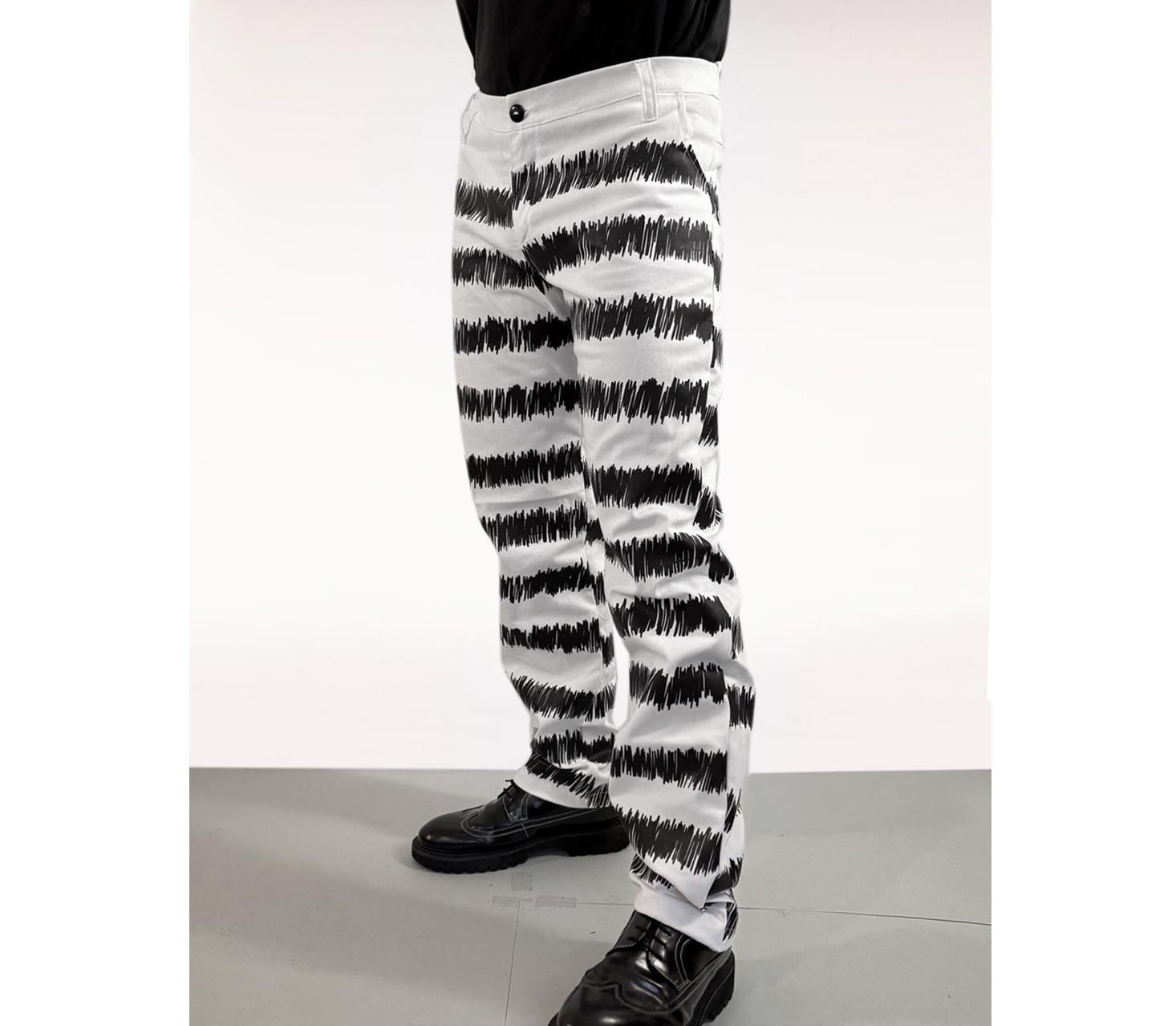 Distilled Pants Herren Hose Gestreift Weiss Schwarz Blau Rot Hose Männer Gerader Schnitt Schwarze Streifen Anzughose Baumwolle Cyberpunk von HybridPunkBerlin