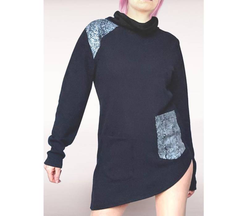 Knitted Turtle Neck Pullover Women Schwarz Shirt Strick Warm Baumwolle Cyberpunk Gothic Goth Distressed Dystopisch Punk von HybridPunkBerlin