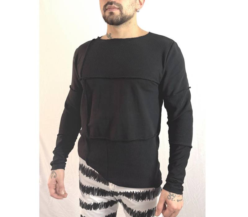 Matiney Longsleeve Men Schwarz Cyberpunk Postapokalyptisch Langarm Für Herren Mit Abnähern Pulli Pullover Männer Gothic Punk Cybergoth von HybridPunkBerlin