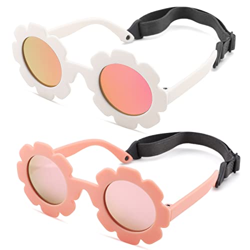 Kleinkind-Sonnenbrille mit Riemen, flexibel, polarisiert, UV-Schutz, Alter 0-24 Monate, B1**Mattweiß/Violett/Rot verspiegelt + mattes Rosa/Pink-Spiegel Kleinkind-Sonnenbrille mit Riemen, flexibel, polarisiert, UV-Schutz, Alter 0-24 Monate, B1**Mattweiß/Violett/Rot verspiegelt + mattes Rosa/Pink-Spiegel von Hycredi