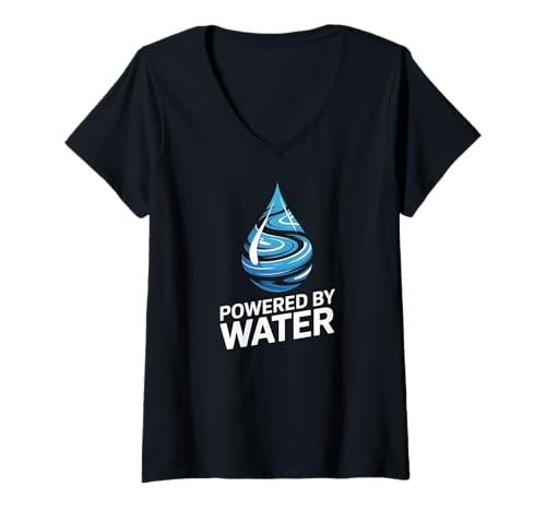 Damen Angetrieben von Water Dynamic Aqua Drop Art T-Shirt mit V-Ausschnitt Damen Angetrieben von Water Dynamic Aqua Drop Art T-Shirt mit V-Ausschnitt von Hydration Motivation Water Enthusiasts Aqua