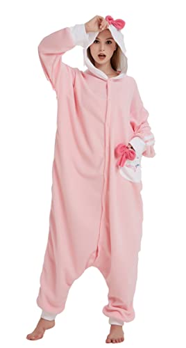 Hydrobreak Schlafanzug für Erwachsene Unisex Einteiler Pyjama Tierkostüm Halloween Christmas Cosplay Onesie Hello Kitty Rosa L von Hydrobreak