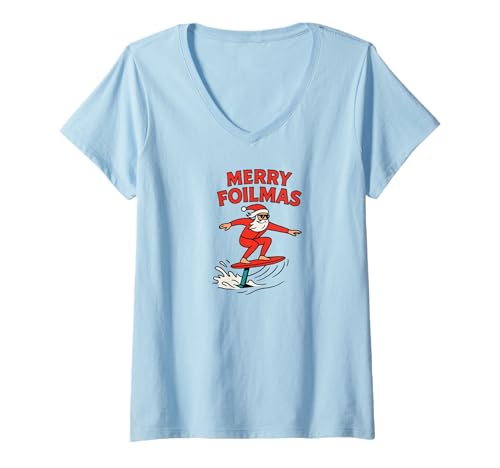 Damen Merry Foilmas Weihnachtsmann Hydrofoiling Weihnachtsdesign T-Shirt mit V-Ausschnitt Damen Merry Foilmas Weihnachtsmann Hydrofoiling Weihnachtsdesign T-Shirt mit V-Ausschnitt von Hydrofoiling Santa
