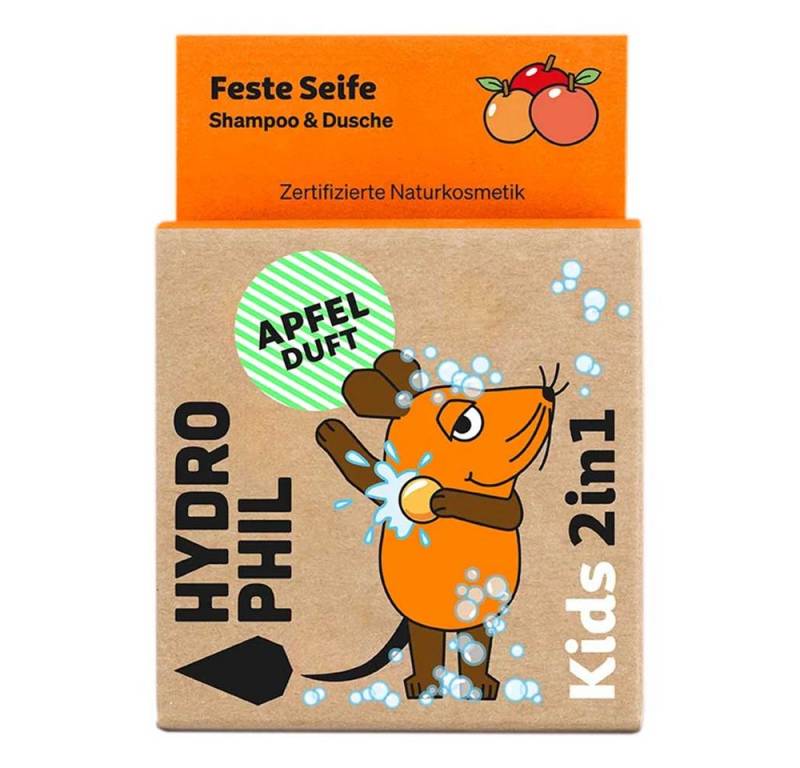 Hydrophil Festes Haarshampoo Kids 2in1 Festes Shampoo & Dusche - Maus Apfel 60g 2er Pack von Hydrophil