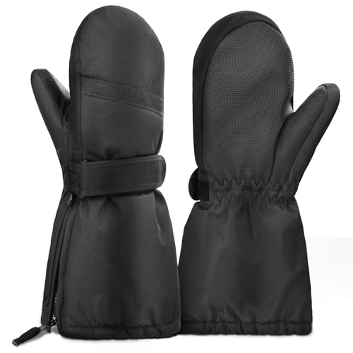 Hyeek Handschuhe mit Reissverschluss Kinder, Skihandschuhe Kinder Wasserdicht Fäustlinge Winterhandschuhe, Schneehandschuhe Snowboard Ski Handschuhe für Jungen und Mädchen (S(3-4Jahre), Schwarz) von Hyeek