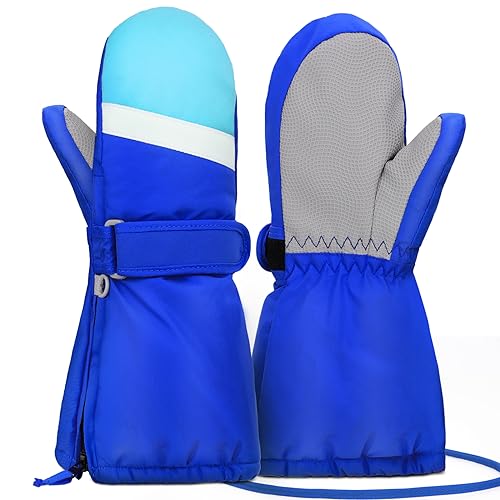 Hyeek Handschuhe mit Reissverschluss Kinder, Skihandschuhe Kinder Wasserdicht Fäustlinge Winterhandschuhe, Schneehandschuhe Snowboard Ski Handschuhe für Jungen und Mädchen (XL(6-7Jahre), Blau) von Hyeek