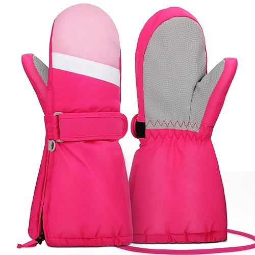 Hyeek Handschuhe mit Reissverschluss Kinder, Skihandschuhe Kinder Wasserdicht Fäustlinge Winterhandschuhe, Schneehandschuhe Snowboard Ski Handschuhe für Jungen und Mädchen (L(5-6Jahre), Rosa) von Hyeek