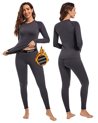 Hyeek Thermounterwäsche Damen, Warme Funktionsunterwäsche Skiunterwäsche Set Frauen mit Innenfleece - Ultraweich Winter Lange Thermo Ski Unterwäsche Set für Joggen, Skifahren,Radfahren (Grau, S) von Hyeek