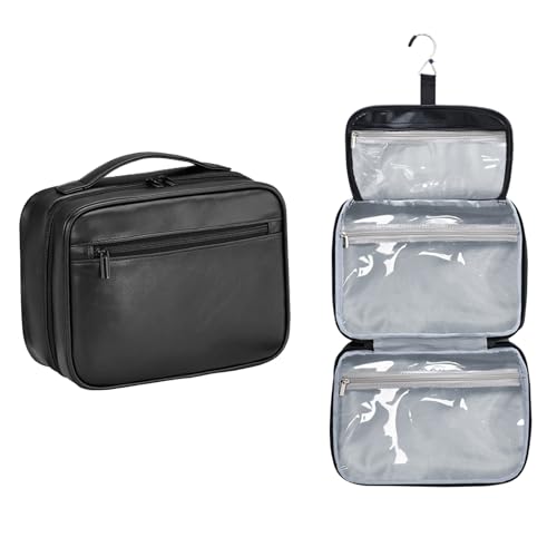 Hyfant Kulturbeutel aus hochwertigem PU-Leder, tragbar, zum Aufhängen, Kulturbeutel, Reisetasche, für Männer und Frauen, großer Kulturbeutel, wasserdicht, Make-up-Tasche, transparente Kosmetiktasche Hyfant Kulturbeutel aus hochwertigem PU-Leder, tragbar, zum Aufhängen, Kulturbeutel, Reisetasche, für Männer und Frauen, großer Kulturbeutel, wasserdicht, Make-up-Tasche, transparente Kosmetiktasche von Hyfant