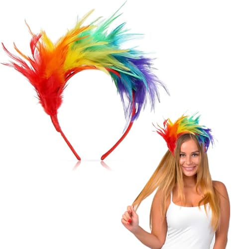Regenbogen Haarreif,Feder Stirnband, Feder Haarschmuck Stirnband, Kopfschmuck Federn, Feder Haarschmuck, Papagei Haarband, Kopfschmuck 20er Jahre, Haarreif für Fasching Karneval Cosplay Hochzeit Party von Hyfkjdm