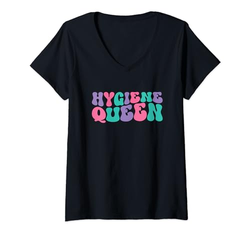Damen Hygiene Queen Damen Dentalhygienikerin Retro Vintage Groovy T-Shirt mit V-Ausschnitt Damen Hygiene Queen Damen Dentalhygienikerin Retro Vintage Groovy T-Shirt mit V-Ausschnitt von Hygiene Queen Clothing Co