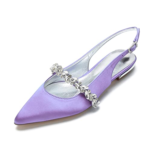 Hyinlays Damen Geschlossene Zehenpartie Hochzeit Flats Slingback Pumps Schuhe für Braut Satin Kristall Spitze Zehen Formelle Party Flache Sandalen, Lavendel, 38.5 EU Hyinlays Damen Geschlossene Zehenpartie Hochzeit Flats Slingback Pumps Schuhe für Braut Satin Kristall Spitze Zehen Formelle Party Flache Sandalen, Lavendel, 38.5 EU von Hyinlays