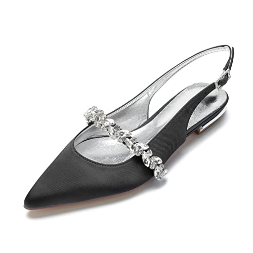 Hyinlays Damen Geschlossene Zehenpartie Hochzeit Flats Slingback Pumps Schuhe für Braut Satin Kristall Spitze Zehen Formelle Party Flache Sandalen, Schwarz, 42.5 EU Hyinlays Damen Geschlossene Zehenpartie Hochzeit Flats Slingback Pumps Schuhe für Braut Satin Kristall Spitze Zehen Formelle Party Flache Sandalen, Schwarz, 42.5 EU von Hyinlays