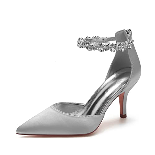 Hyinlays Damen Pumps mit geschlossenem Zehenbereich, Stiletto, spitzer Zehenbereich, Knöchelriemen, Kristall, Hochzeit, Party, formelle Kleider, Pumps, silber, 41 EU Hyinlays Damen Pumps mit geschlossenem Zehenbereich, Stiletto, spitzer Zehenbereich, Knöchelriemen, Kristall, Hochzeit, Party, formelle Kleider, Pumps, silber, 41 EU von Hyinlays