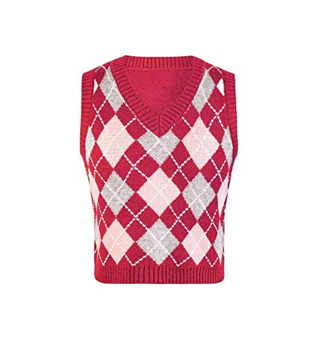 Damen Argyle, Plaid Strickpullover Weste Streetwear Preppy Style V Ausschnitt Crop Strickware Tank Top - - Groß von Hyipels