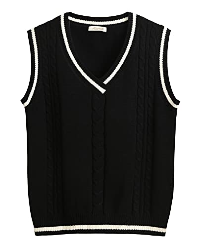 Hyipels Damen-Pullover, Übergröße, gestrickt, ärmellos, V-Ausschnitt, lässiger Pullover, 3 Schwarz, Klein Hyipels Damen-Pullover, Übergröße, gestrickt, ärmellos, V-Ausschnitt, lässiger Pullover, 3 Schwarz, Klein von Hyipels