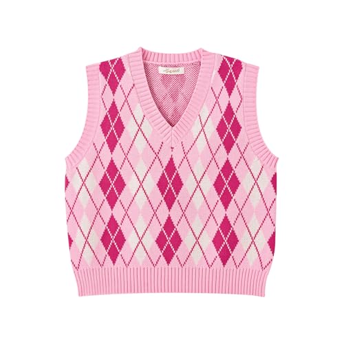 Hyipels Y2K Damen-Pullover, ärmelloses Muster, adretter Stil, gestrickt, bauchfreies Tanktop für Mädchen, Z Pink, X-Groß von Hyipels