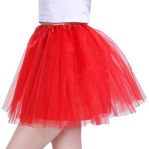 Hykiee Tüllrock Damen Rot, 4 Lagig Tutu Röcke Ballerina Kostüm für Teenager Mädche, Klassisch Elastisch Petticoat Unterrock Vintage Kurz Ballettkleidung Tanzrock für Weihnachten Halloweens Party von Hykiee