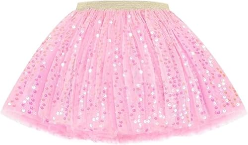 Hykiee Tüllrock Mädchen Kinder Rosa, Weiches Kleinkind Baby Prinzessin Tütü Rock, Funkelnden Pailletten Minirock 3 Geschichtet Rüsche Tanz Ballettrock Kleid für Geburtstag Party Kleidung 2-6 Jahre von Hykiee
