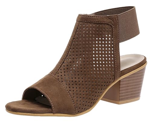 Hykytyhk Absatzschuhe für Damen, breiter Block, offener Zehenbereich, elastisch, Slingback-Stiefel, Sandalen, Braun, 38.5 EU Hykytyhk Absatzschuhe für Damen, breiter Block, offener Zehenbereich, elastisch, Slingback-Stiefel, Sandalen, Braun, 38.5 EU von Hykytyhk