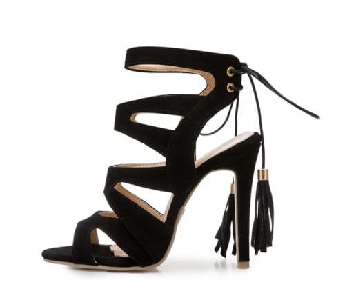 Hykytyhk Damen Gladiator Schnürsandalen Peep-Toe Riemchen Hollow Out Stiletto High Heels, Schwarz, 44.5 EU Hykytyhk Damen Gladiator Schnürsandalen Peep-Toe Riemchen Hollow Out Stiletto High Heels, Schwarz, 44.5 EU von Hykytyhk
