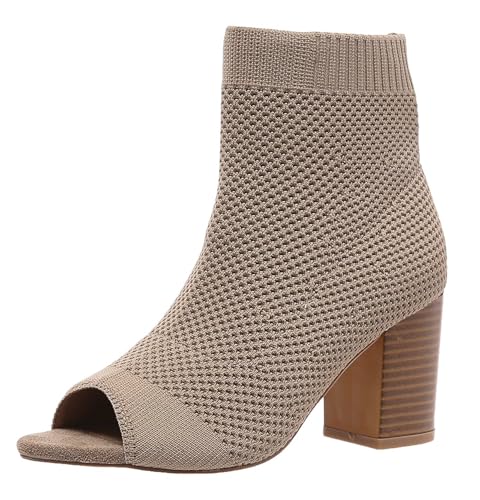 Hykytyhk Damen Knit Peep Toe Chunky Heel Stiefeletten Blockabsatz Sandalen, Beige, 39.5 EU Hykytyhk Damen Knit Peep Toe Chunky Heel Stiefeletten Blockabsatz Sandalen, Beige, 39.5 EU von Hykytyhk