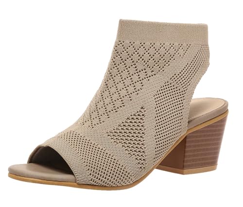 Hykytyhk Damen-Sandalen mit offenem Zehenbereich, atmungsaktiv, gestrickt, grober Blockabsatz, Booties für Frauen, Beige, 38.5 EU Hykytyhk Damen-Sandalen mit offenem Zehenbereich, atmungsaktiv, gestrickt, grober Blockabsatz, Booties für Frauen, Beige, 38.5 EU von Hykytyhk