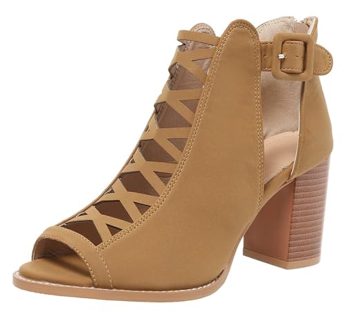 Hykytyhk Damen-Sandalen mit offenem Zehenbereich, klobiger Absatz, Knöchelriemen, Reißverschluss hinten, Braun, 41 EU Hykytyhk Damen-Sandalen mit offenem Zehenbereich, klobiger Absatz, Knöchelriemen, Reißverschluss hinten, Braun, 41 EU von Hykytyhk