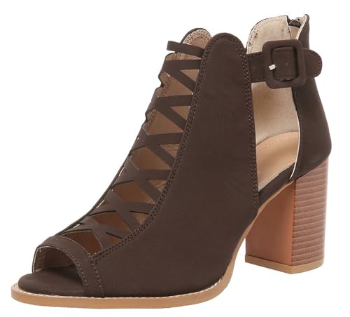 Hykytyhk Damen-Sandalen mit offenem Zehenbereich, klobiger Absatz, Knöchelriemen, Reißverschluss hinten, Kaffee, 42 EU Hykytyhk Damen-Sandalen mit offenem Zehenbereich, klobiger Absatz, Knöchelriemen, Reißverschluss hinten, Kaffee, 42 EU von Hykytyhk