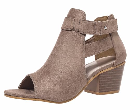 Hykytyhk Damen-Sandalen mit seitlichem Riemen, klobiger Absatz, Wildleder, Peep-Toe, Stiefeletten mit Reißverschluss hinten, GRAU, 35 EU Hykytyhk Damen-Sandalen mit seitlichem Riemen, klobiger Absatz, Wildleder, Peep-Toe, Stiefeletten mit Reißverschluss hinten, GRAU, 35 EU von Hykytyhk