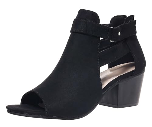 Hykytyhk Damen-Sandalen mit seitlichem Riemen, klobiger Absatz, Wildleder, Peep-Toe, Stiefeletten mit Reißverschluss hinten, Schwarz, 36 EU Hykytyhk Damen-Sandalen mit seitlichem Riemen, klobiger Absatz, Wildleder, Peep-Toe, Stiefeletten mit Reißverschluss hinten, Schwarz, 36 EU von Hykytyhk