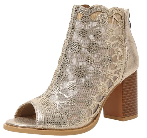 Hykytyhk Damen-Stiefeletten, Peep-Toe, knöchelhoch, hohe Absätze, Sommer-Sandalen, Gold, 37.5 EU von Hykytyhk