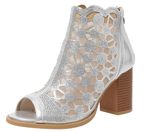 Hykytyhk Damen-Stiefeletten, Peep-Toe, knöchelhoch, hohe Absätze, Sommer-Sandalen, silber, 42 EU Hykytyhk Damen-Stiefeletten, Peep-Toe, knöchelhoch, hohe Absätze, Sommer-Sandalen, silber, 42 EU von Hykytyhk