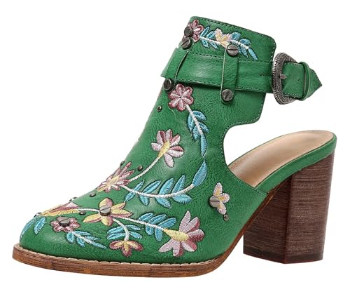 Hykytyhk Damen Stiefeletten mit Blumenstickerei, Blockabsatz, Sandalen, Grün , 38.5 EU Hykytyhk Damen Stiefeletten mit Blumenstickerei, Blockabsatz, Sandalen, Grün , 38.5 EU von Hykytyhk