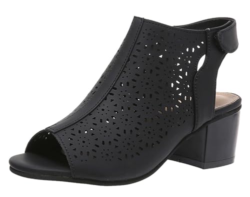 Hykytyhk Peep-Toe-Stiefeletten für Damen, Knöchelriemen, klobiger Block, niedriger Absatz, Schwarz, 36 EU Hykytyhk Peep-Toe-Stiefeletten für Damen, Knöchelriemen, klobiger Block, niedriger Absatz, Schwarz, 36 EU von Hykytyhk
