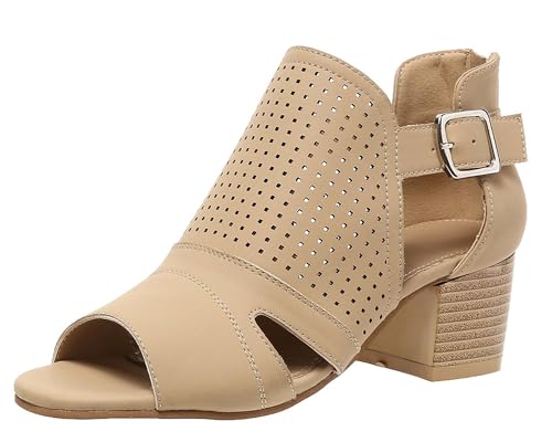 Hykytyhk Sandalen mit Peep-Toe-Absatz für Damen, klobige Blockabsätze, verstellbare Knöchelschnalle, lässige Booties, Beige, 39.5 EU Hykytyhk Sandalen mit Peep-Toe-Absatz für Damen, klobige Blockabsätze, verstellbare Knöchelschnalle, lässige Booties, Beige, 39.5 EU von Hykytyhk